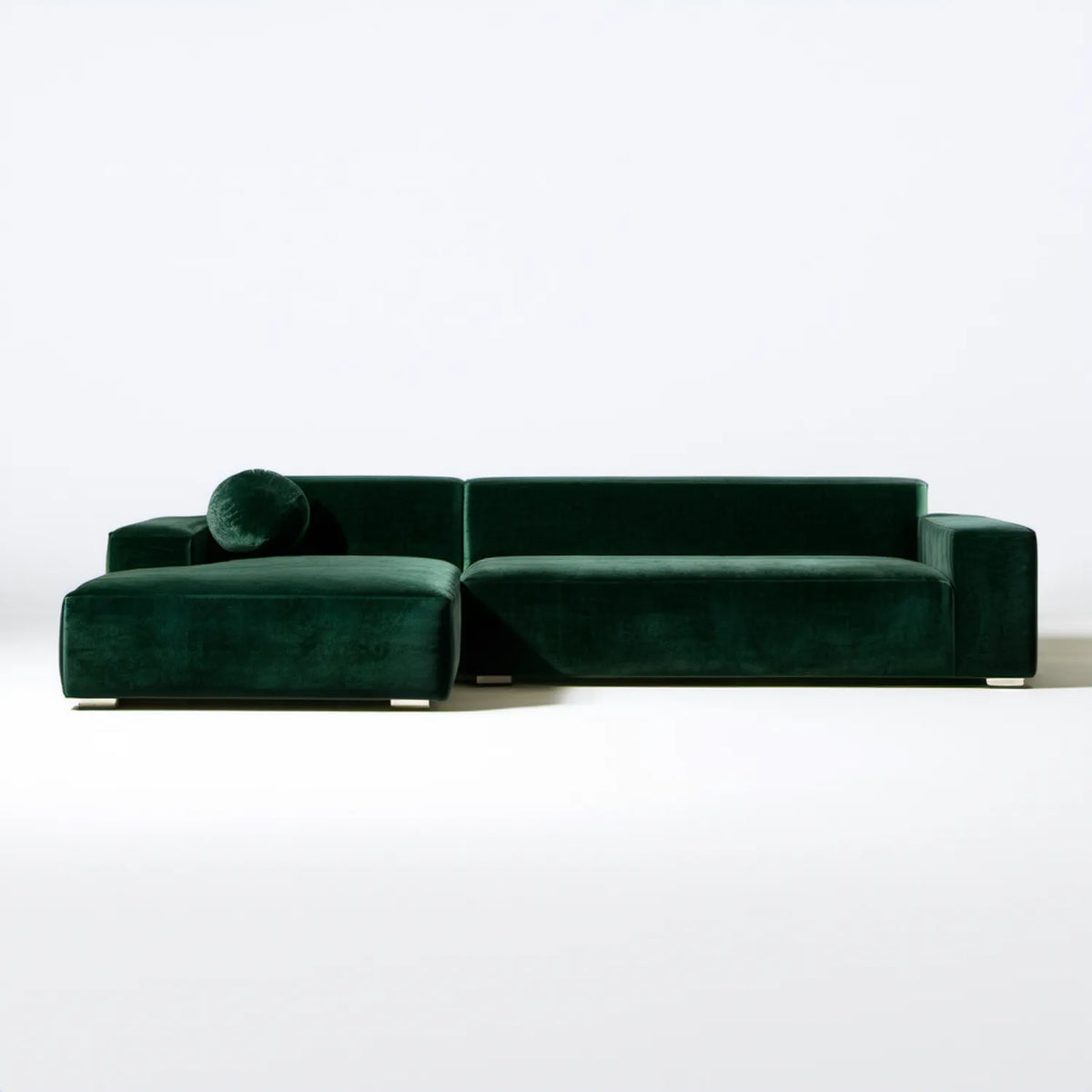 Lewostronna sofa narożna w kształcie L z weluru, ciemnozielona, 260 x 160 x 75 cm