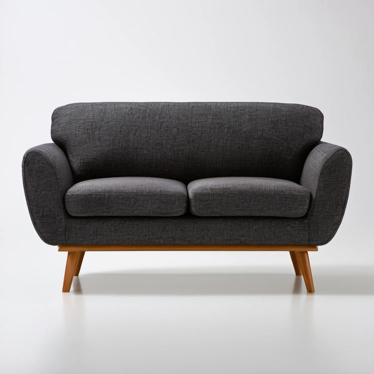 Dwuosobowa sofa grafitowo-brązowa z tapicerką poliestrową i drewnianymi nogami, 150 x 85 x 85 cm