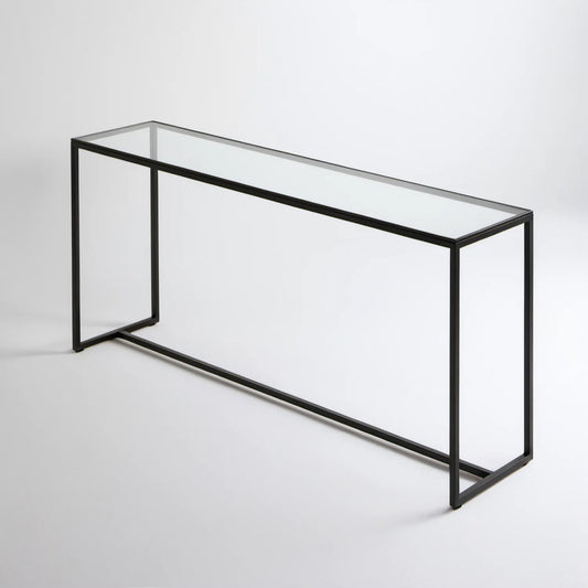 Czarna konsola prostokątna 120 x 30 x 80 cm ze szkła hartowanego i stali