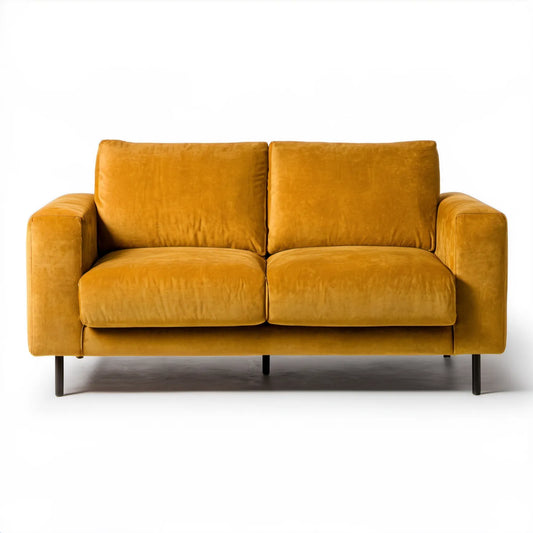 Dwuosobowa sofa z aksamitną tapicerką musztardowa 160 x 90 x 85 cm