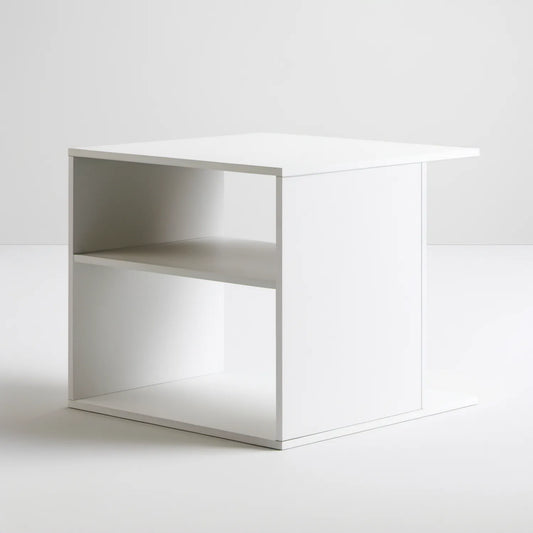 Biały kwadratowy stolik kawowy z półką 60 x 60 x 45 cm z lakierowanej płyty MDF