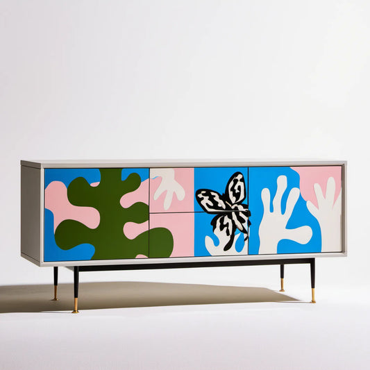 Wielokolorowa szafka RTV z 4 drzwiczkami, MDF, 160 × 40 × 75 cm