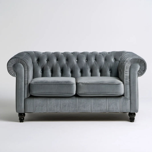 Dwuosobowa sofa Chesterfield grafitowoszara 170 x 90 x 75 cm z aksamitną tapicerką poliestrową