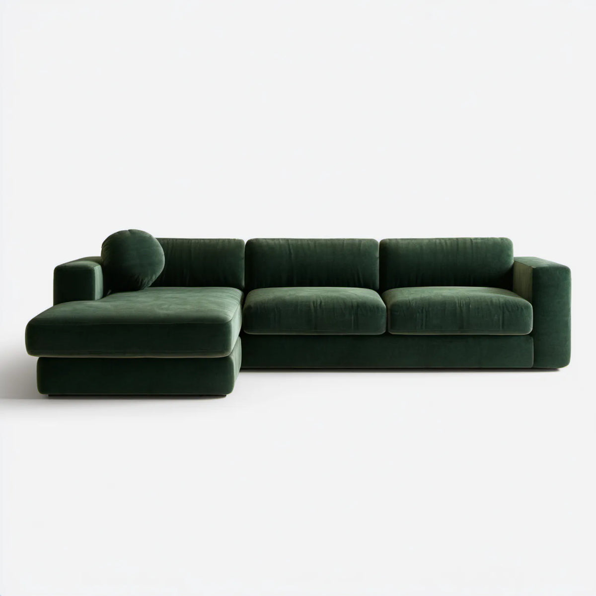 Ciemnozielona sofa narożna z lewostronnym szezlongiem, aksamit poliestrowy, 280 x 165 x 82 cm