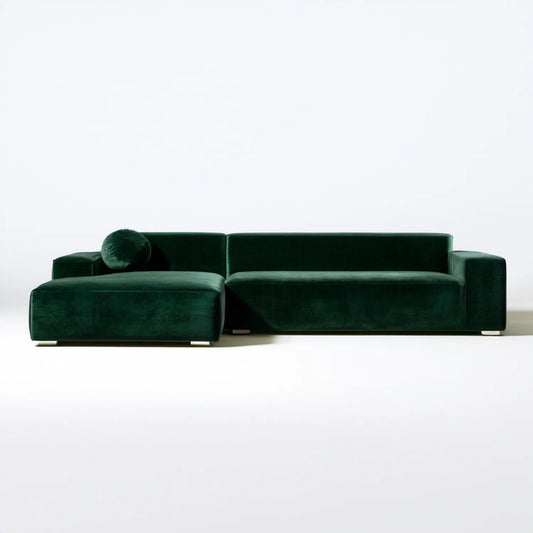 Lewostronna sofa narożna w kształcie L z weluru, ciemnozielona, 260 x 160 x 75 cm