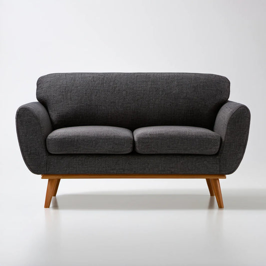 Dwuosobowa sofa grafitowo-brązowa z tapicerką poliestrową i drewnianymi nogami, 150 x 85 x 85 cm