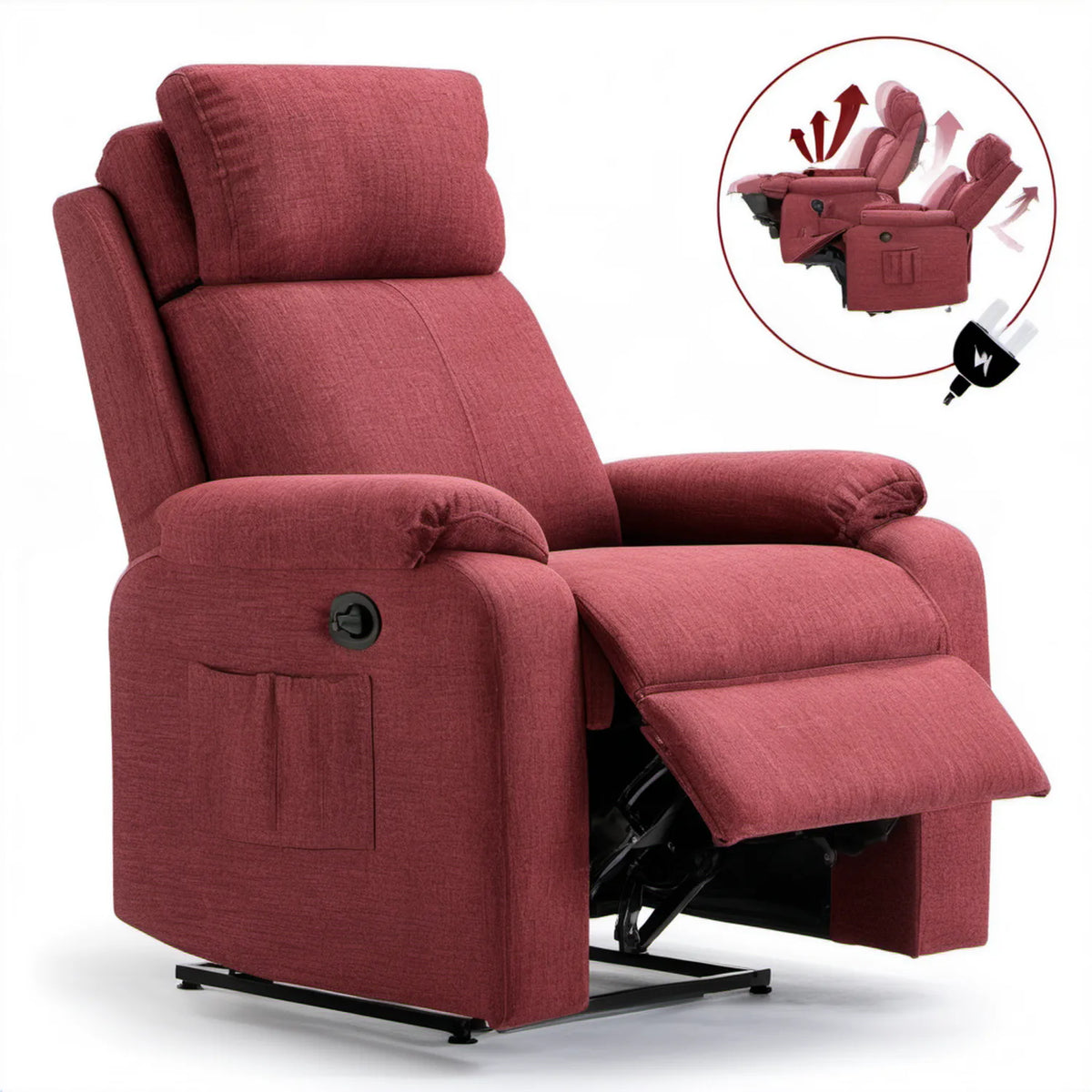 Elektryczny fotel rozkładany bordowy 89 x 94 x 105 cm z podnóżkiem