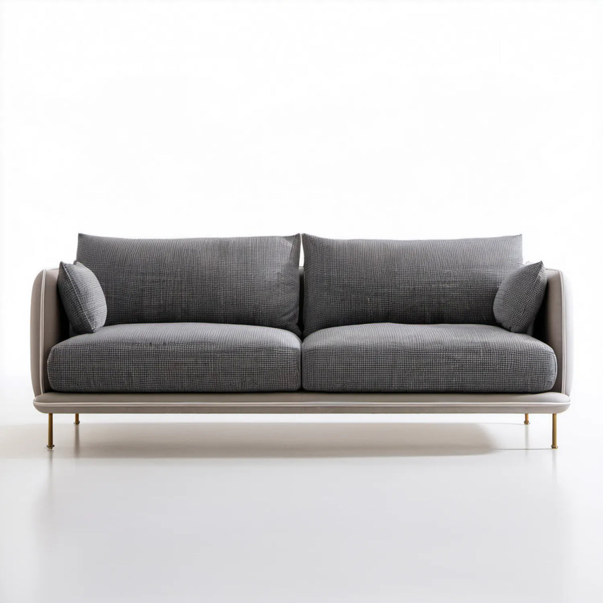 Trzyosobowa sofa 220 x 90 x 82 cm ciemnoszara z jasnoszarym korpusem i złotymi nogami