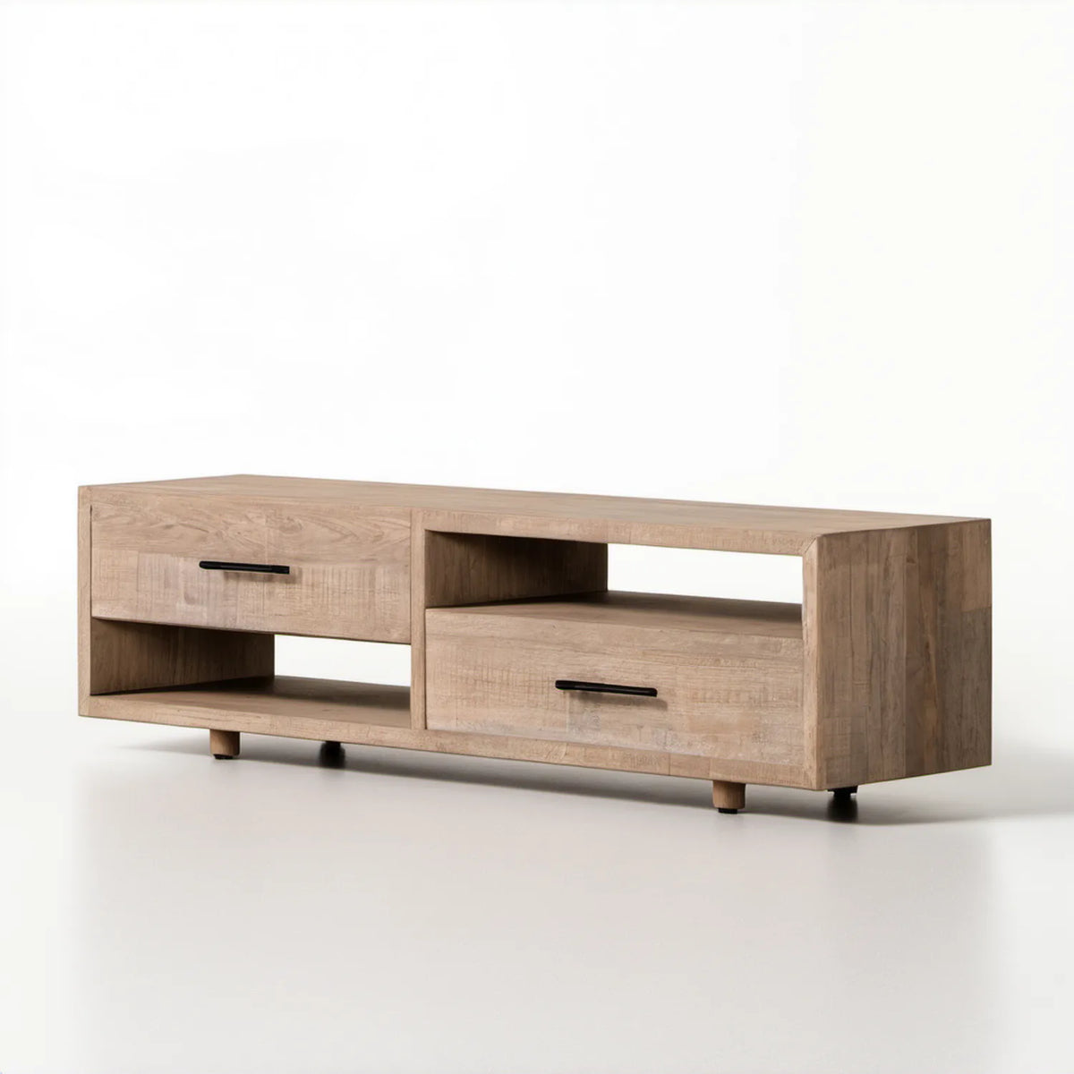 Szafka RTV z 2 szufladami, jasny dąb/czarny, 180 x 40 x 50 cm