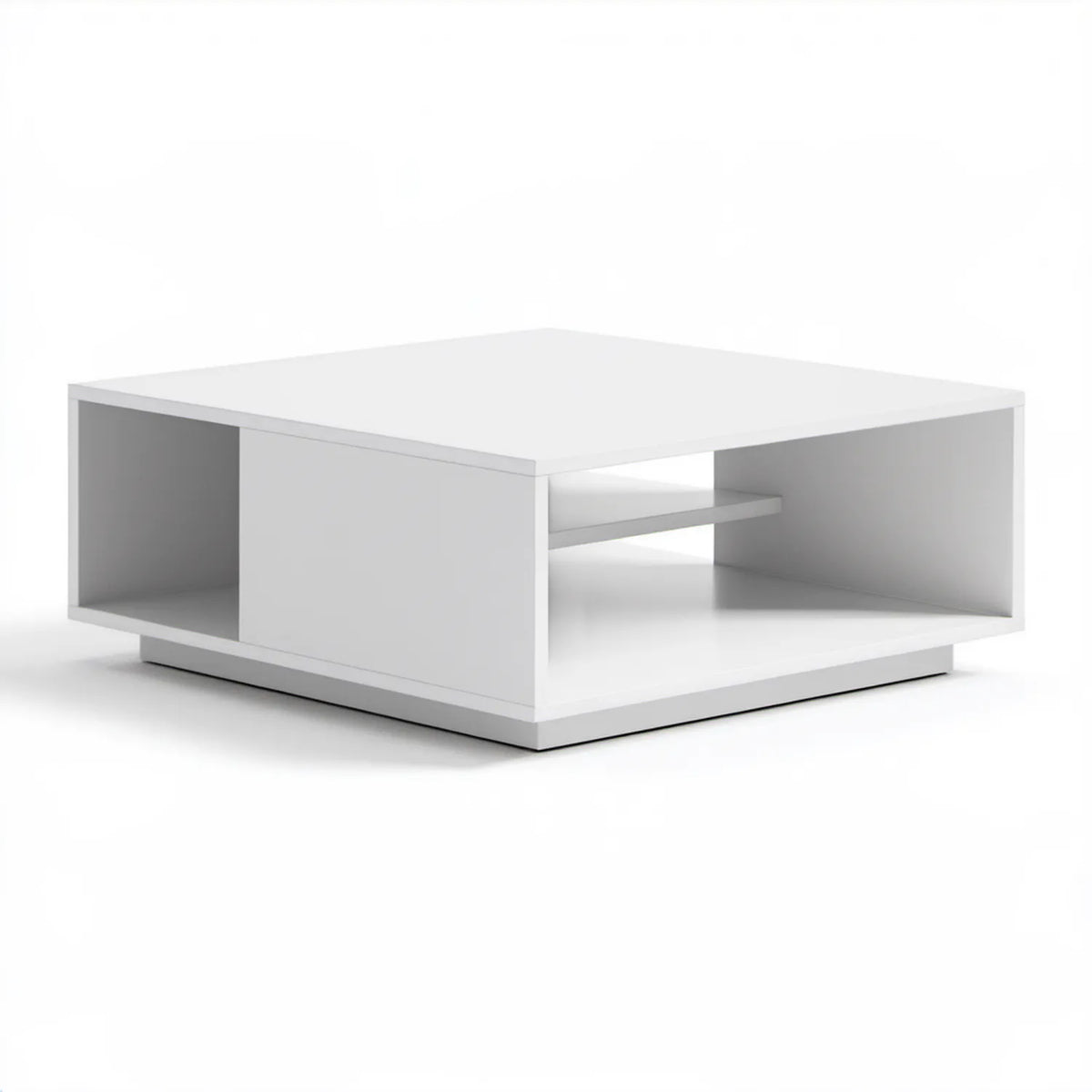 Biały prostokątny stolik kawowy 100 x 60 x 42 cm z laminowanej płyty wiórowej z półkami