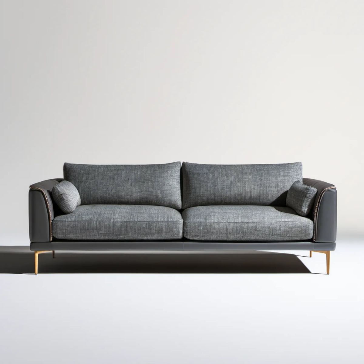 Trzyosobowa sofa szaro-czarna ze złotymi nogami, 220 × 90 × 85 cm