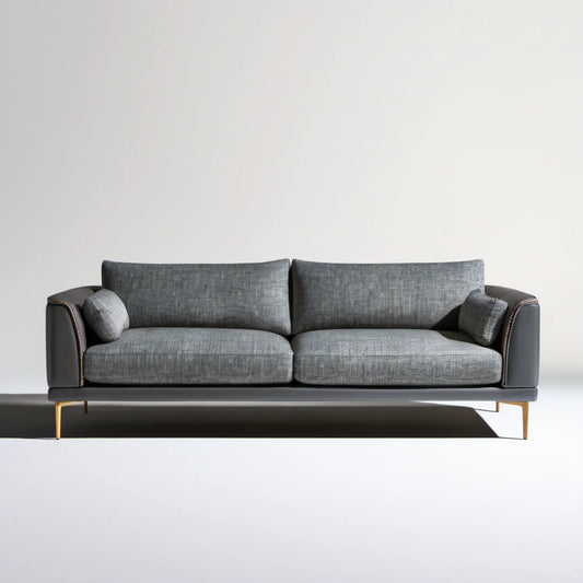 Trzyosobowa sofa szaro-czarna ze złotymi nogami, 220 × 90 × 85 cm